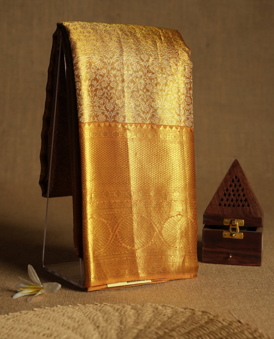 Golden Colour Pure Tissue Wedding Saree having Zari Jaal Body with Mustard Brocade Border and Blouse