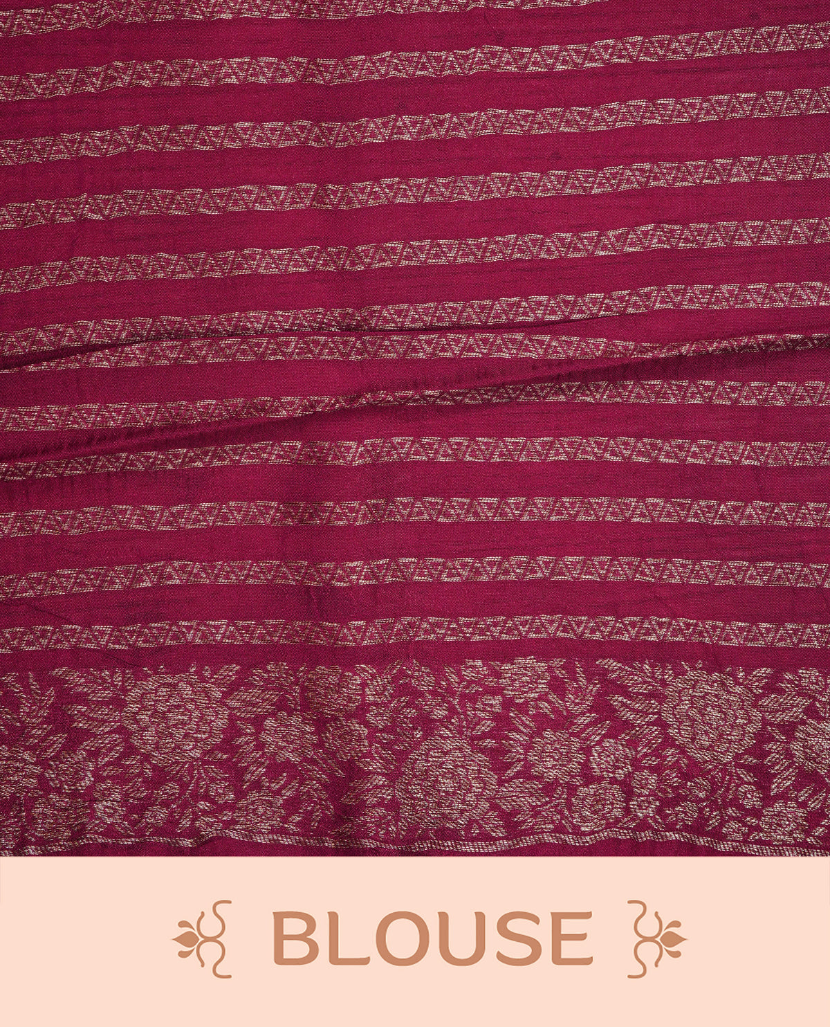 Pink colour semi banaras tussar georgette saree featuring gold zari box pattern with motifs on body, finished with gold zari fancy border and paired with matching blouse piece.