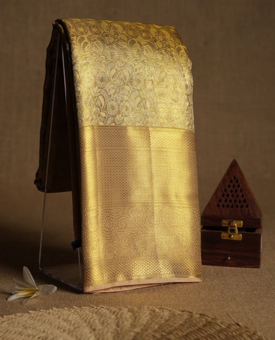 Golden Colour Pure Tissue Wedding Saree having Jaal Worked Body with Self Colour Brocade Border and Blouse