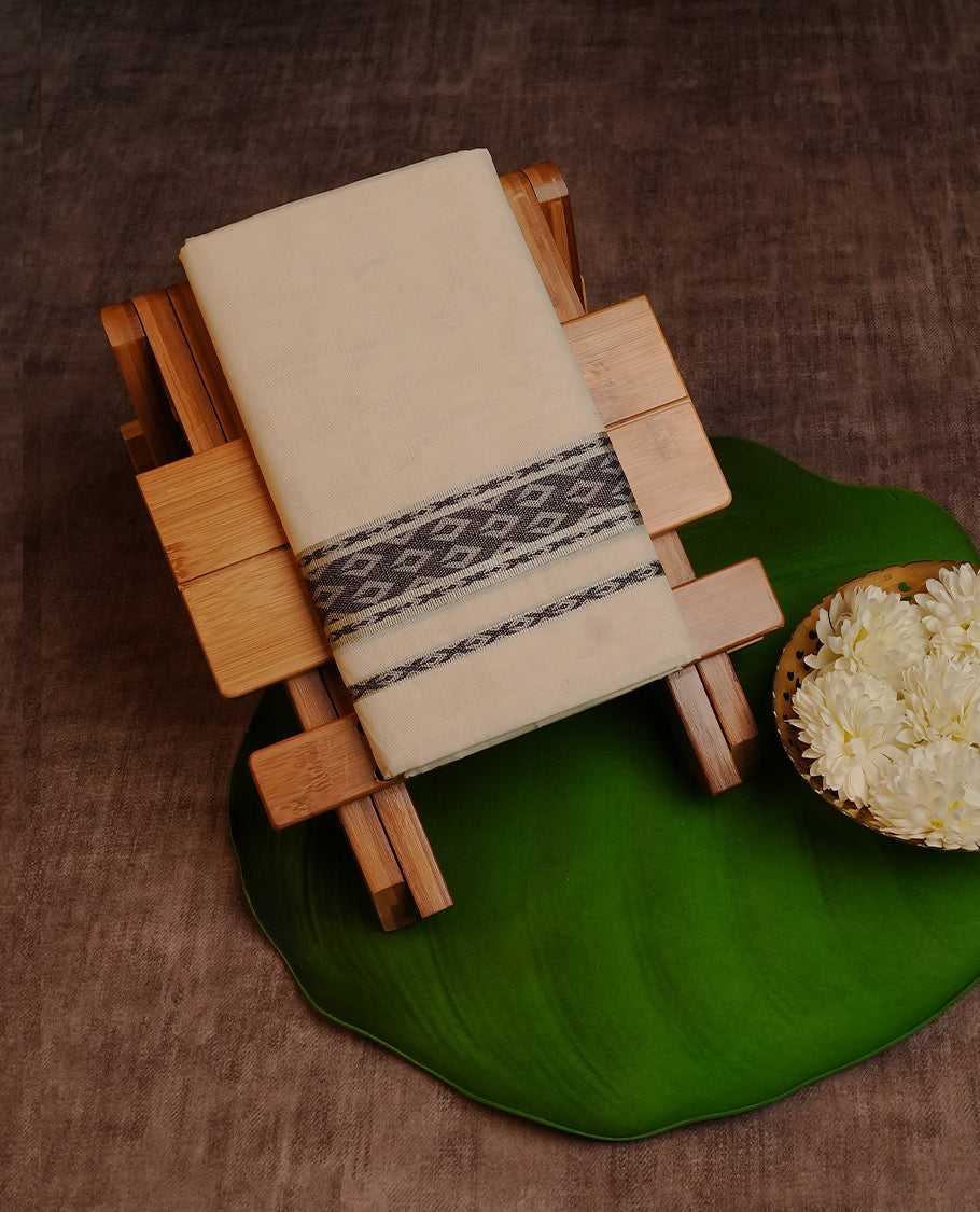 Cream Colour Cotton Double Dhoti Finished With A Classic Body and Maroon & Light Gold Kara