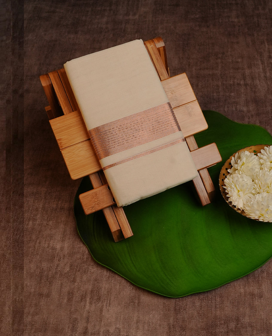 Cream Colour Cotton Double Dhoti Finished With Copper kara.