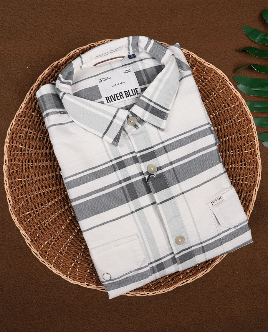 White Colour RIVER BLUE Full Sleeve Shirt with Checks for Men