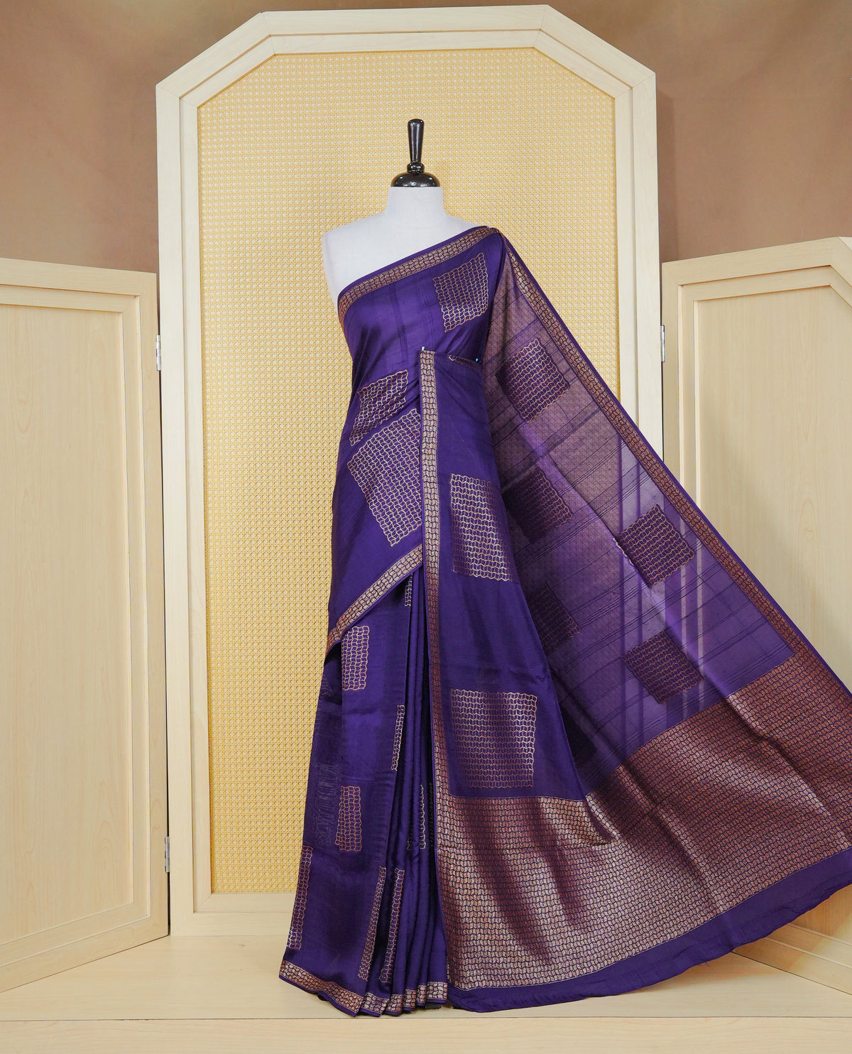 Rich purple colour semi banaras tussar georgette saree