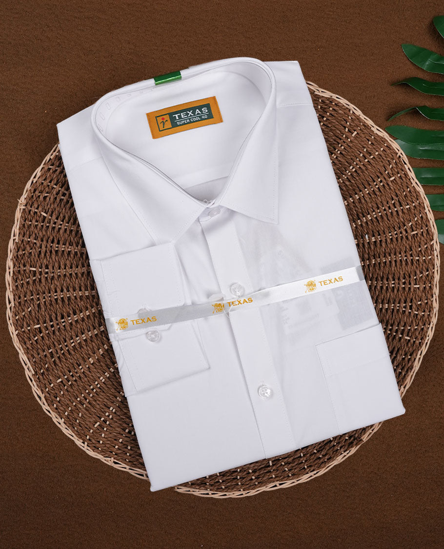 White colour shirt with a plain body, featuring a classic spread collar, chest pocket and full sleeves & Made from premium quality fabric for softness and breathability.