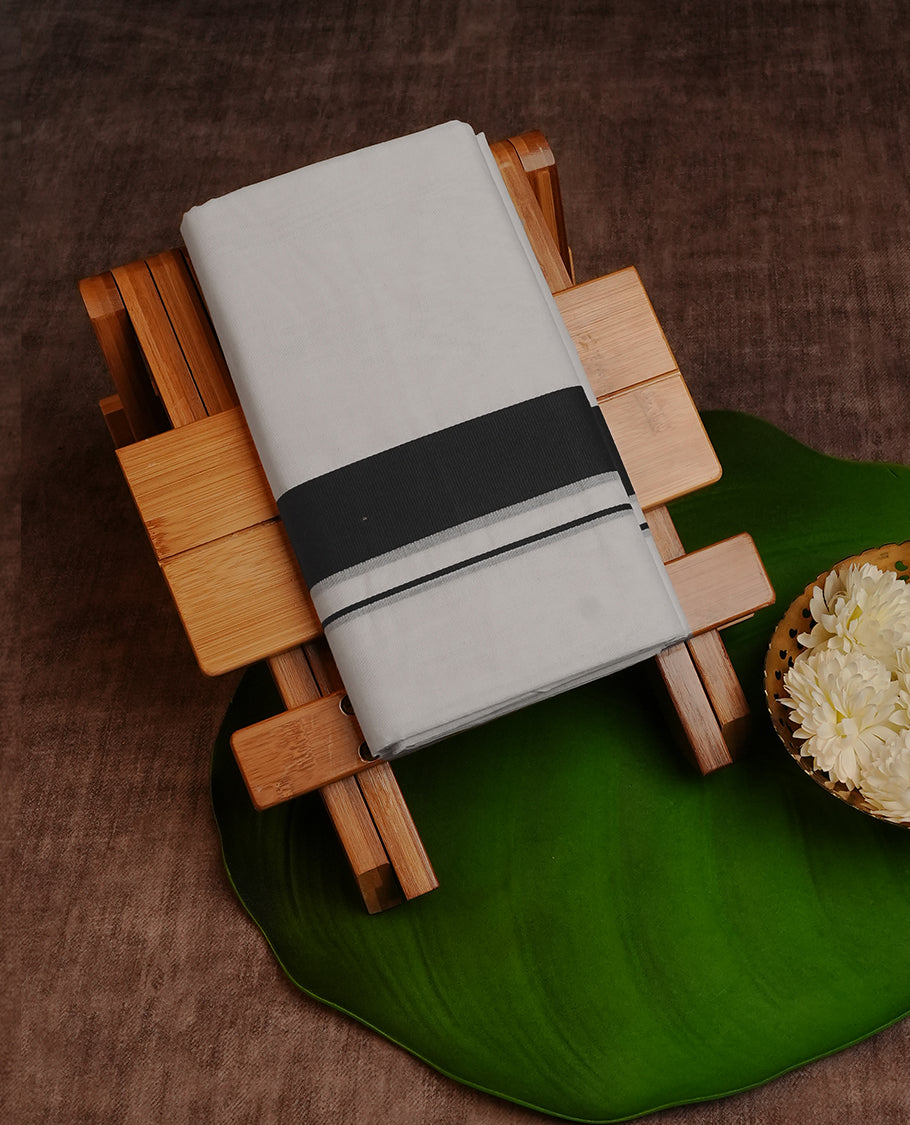Cream Colour Cotton Double Dhoti Finished With A Classic Body , A Black Kara