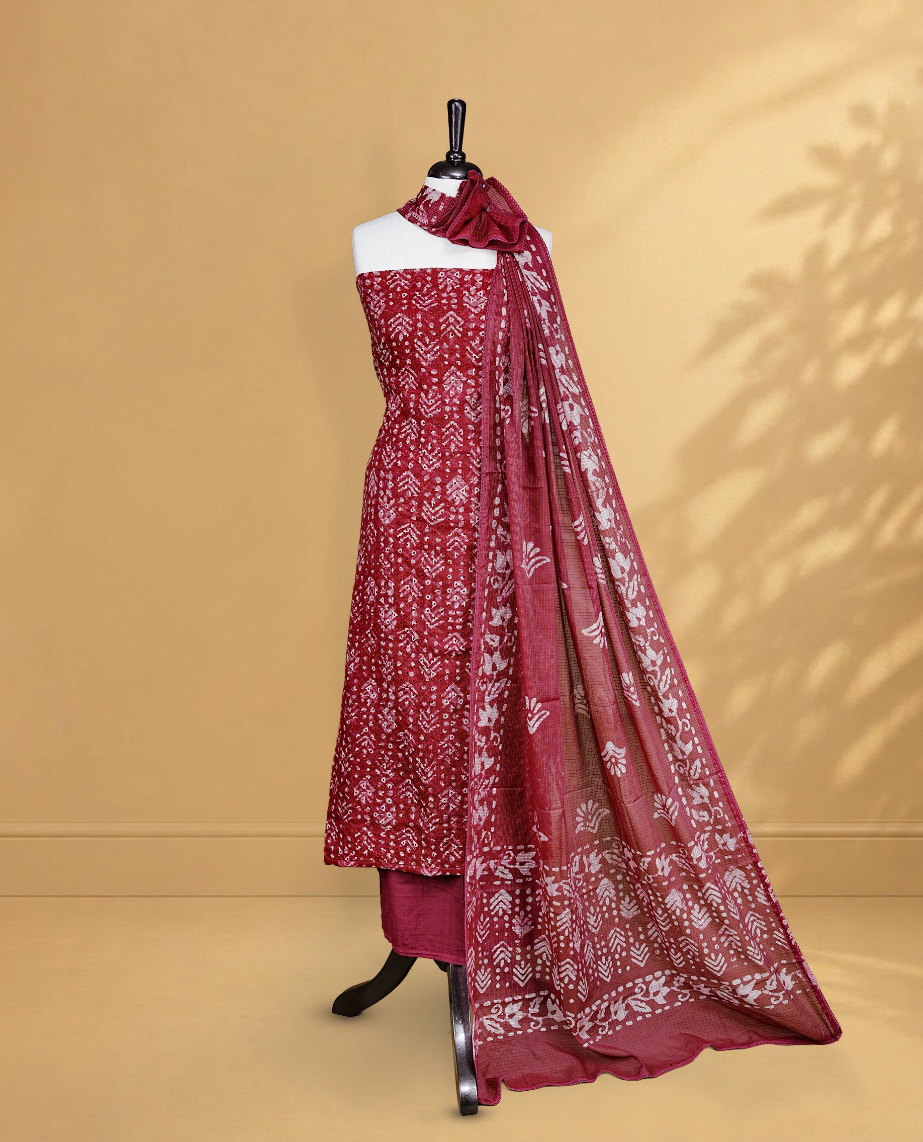 Maroon Colour Salwar Material Featuring Hakoba Pattern on body, paired with matching bottom & Elegant Dupatta For All go occasion Wear.