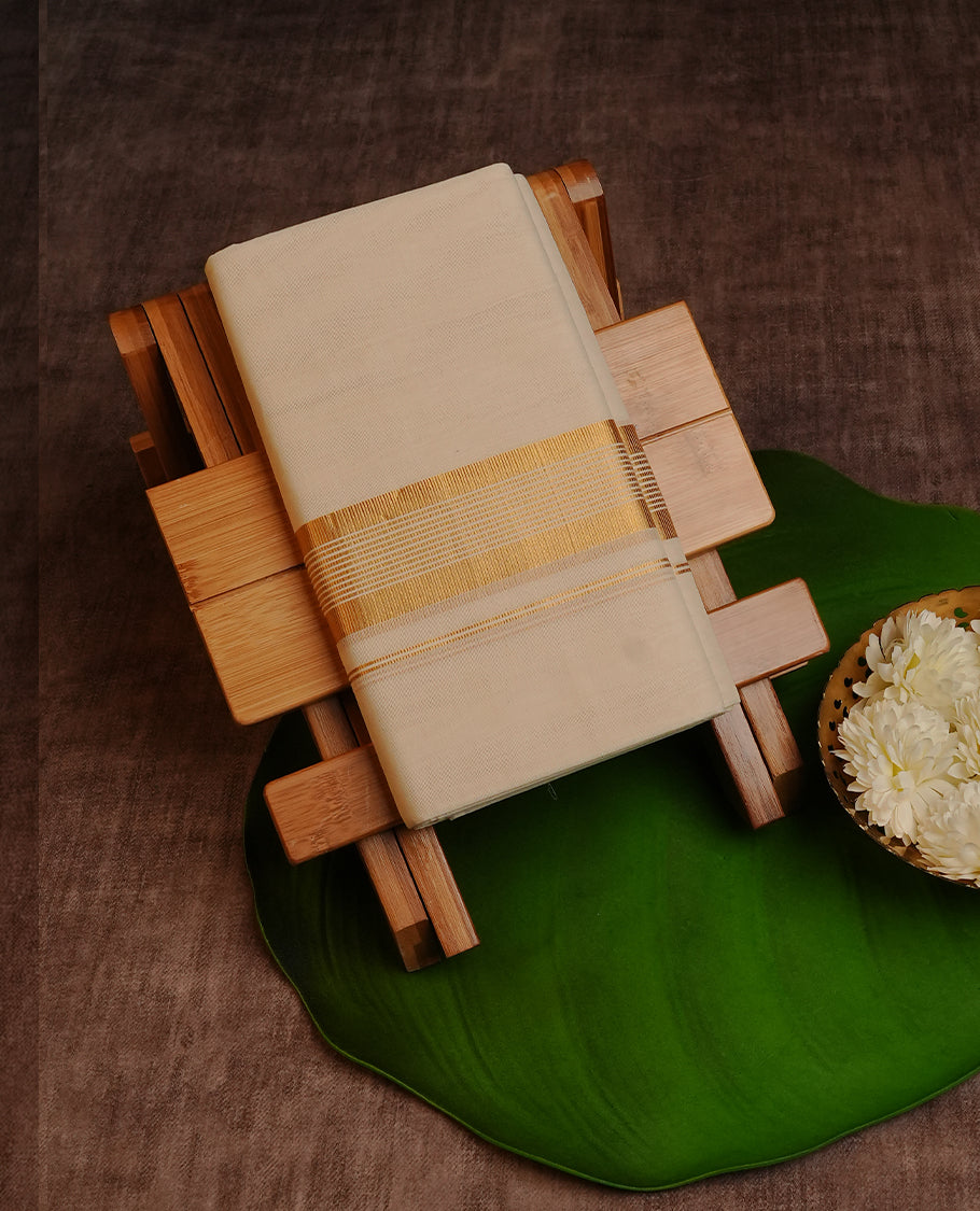 Cream Colour Cotton Double Dhoti Finished With A Classic Gold Kara