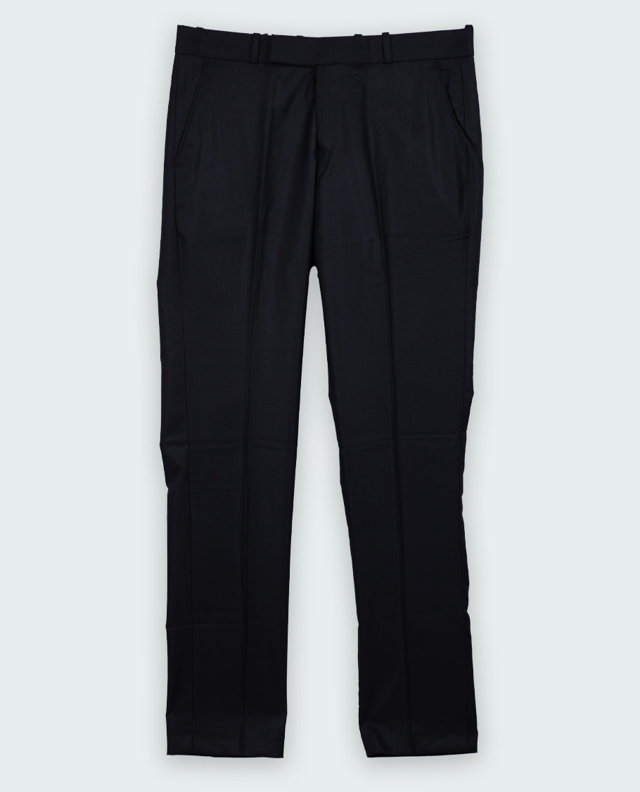 Black colour PREMIUM formal pants for men, tailored in a slim fit with a clean front and side pockets & Made from premium fabric for all day comfort.