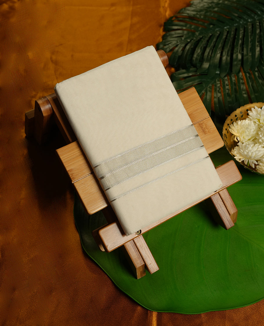 Cream Colour Pure Cotton double Dhoti with silver Colour Border for Men