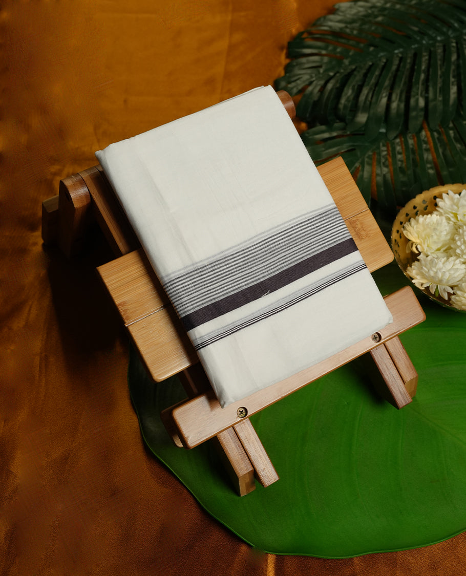 White Colour Pure Cotton double Dhoti with Black Colour Border for Men