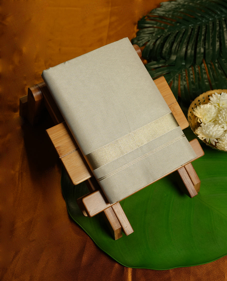 Light gold Colour MINISTER WHITE Pure Cotton double Dhoti with gold Colour Border for Men