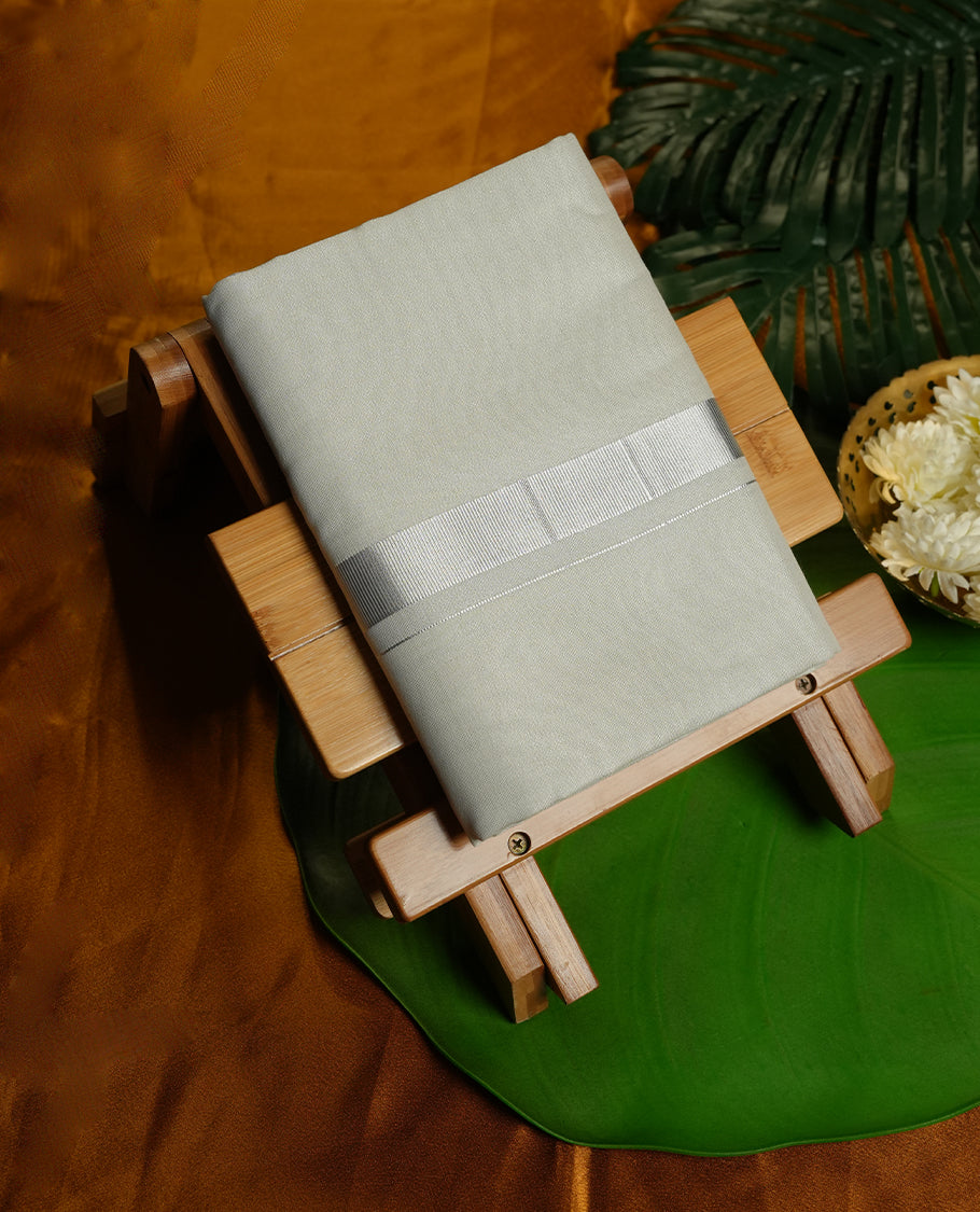 Light silver Colour Pure Cotton double Dhoti with Silver Colour Border for Men
