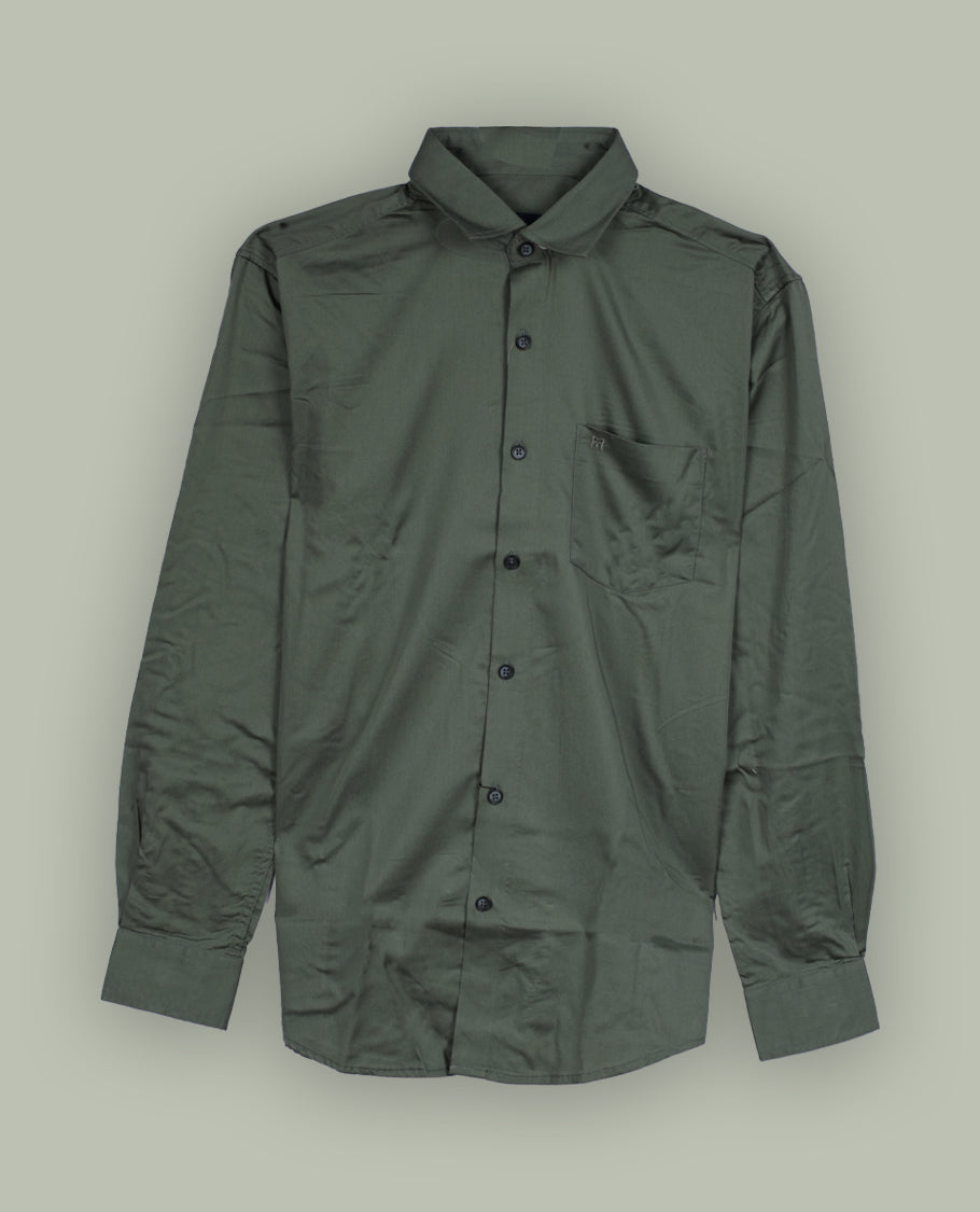 Thyme green colour shirt with a classic spread collar and full sleeves, Featuring a chest pocket and button down front, this shirt blends simplicity with sophistication.