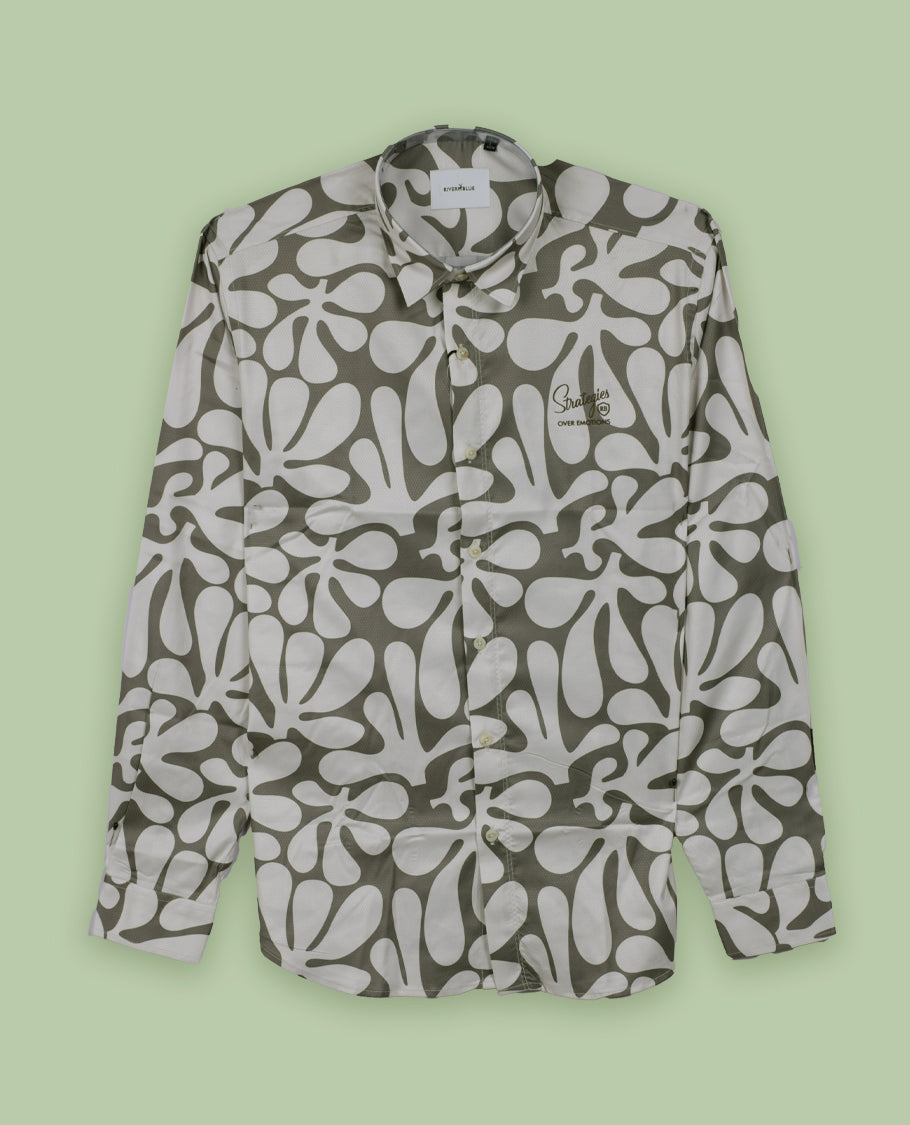 Taupe colour shirt featuring a subtle self print design, Designed with a classic collar and full sleeves, it blends effortless style with everyday comfort.