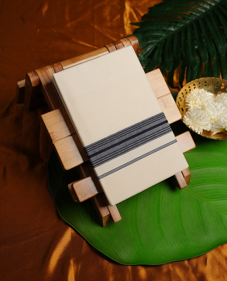 Cream colour MCR cotton single dhoti fearturing black colour border