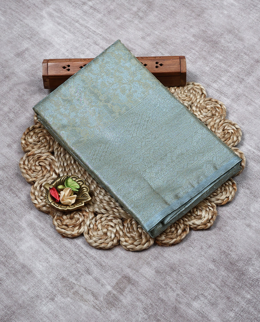 Silver Colour Tissue Saree having Zari Worked Body with Self Colour Brocade Border and Blouse