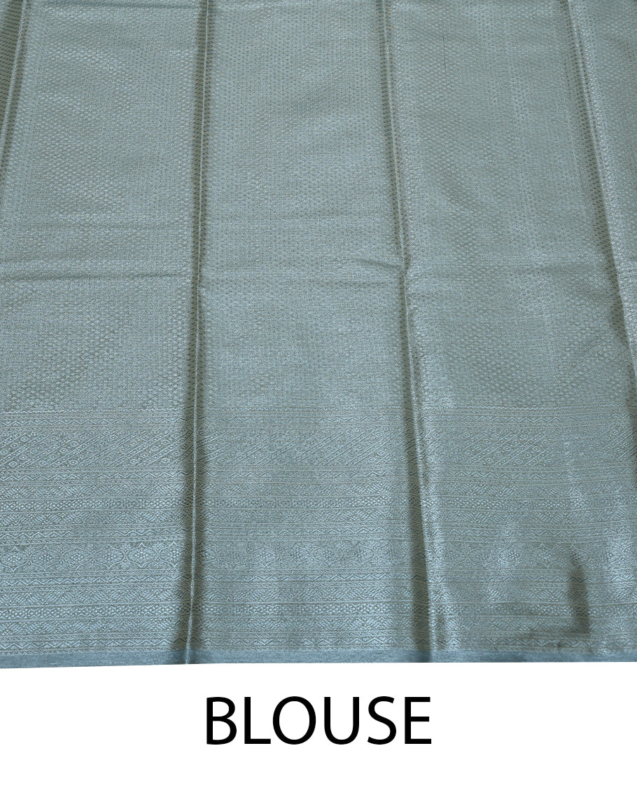 Silver Colour Tissue Saree having Zari Worked Body with Self Colour Brocade Border and Blouse