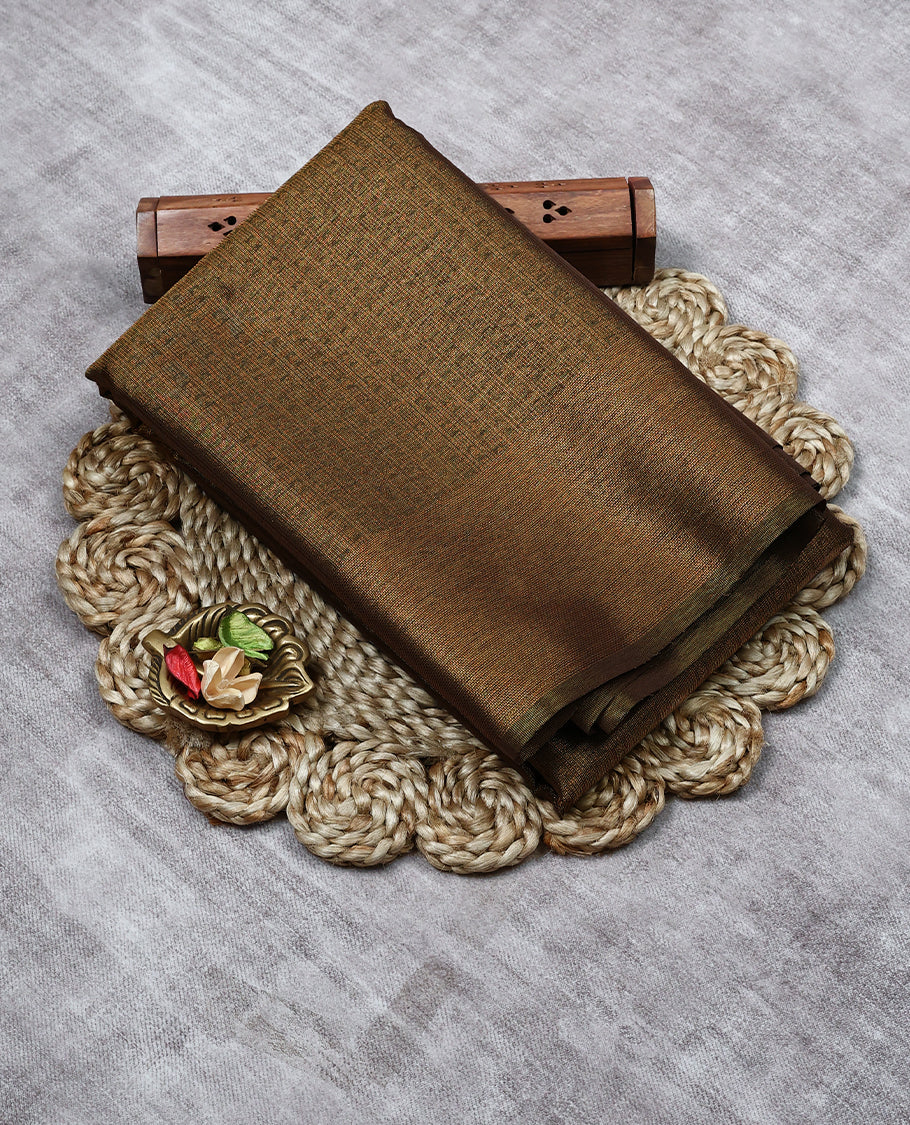Mustard Dark Gold Colour Tissue Saree having Zari Worked Body with Self Coloured Brocade Border and Blouse