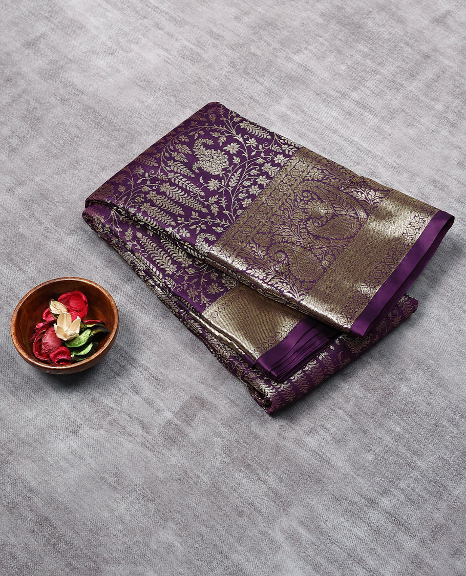 Dark Purple Colour Tissue Brocade Saree having Zari Worked Body with Self Coloured Border and Blouse