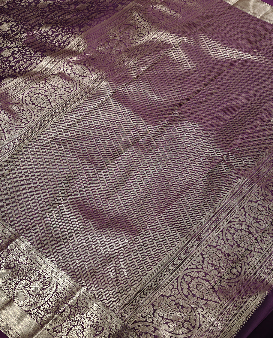 Dark Purple Colour Tissue Brocade Saree having Zari Worked Body with Self Coloured Border and Blouse