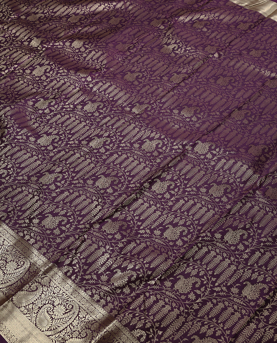 Dark Purple Colour Tissue Brocade Saree having Zari Worked Body with Self Coloured Border and Blouse