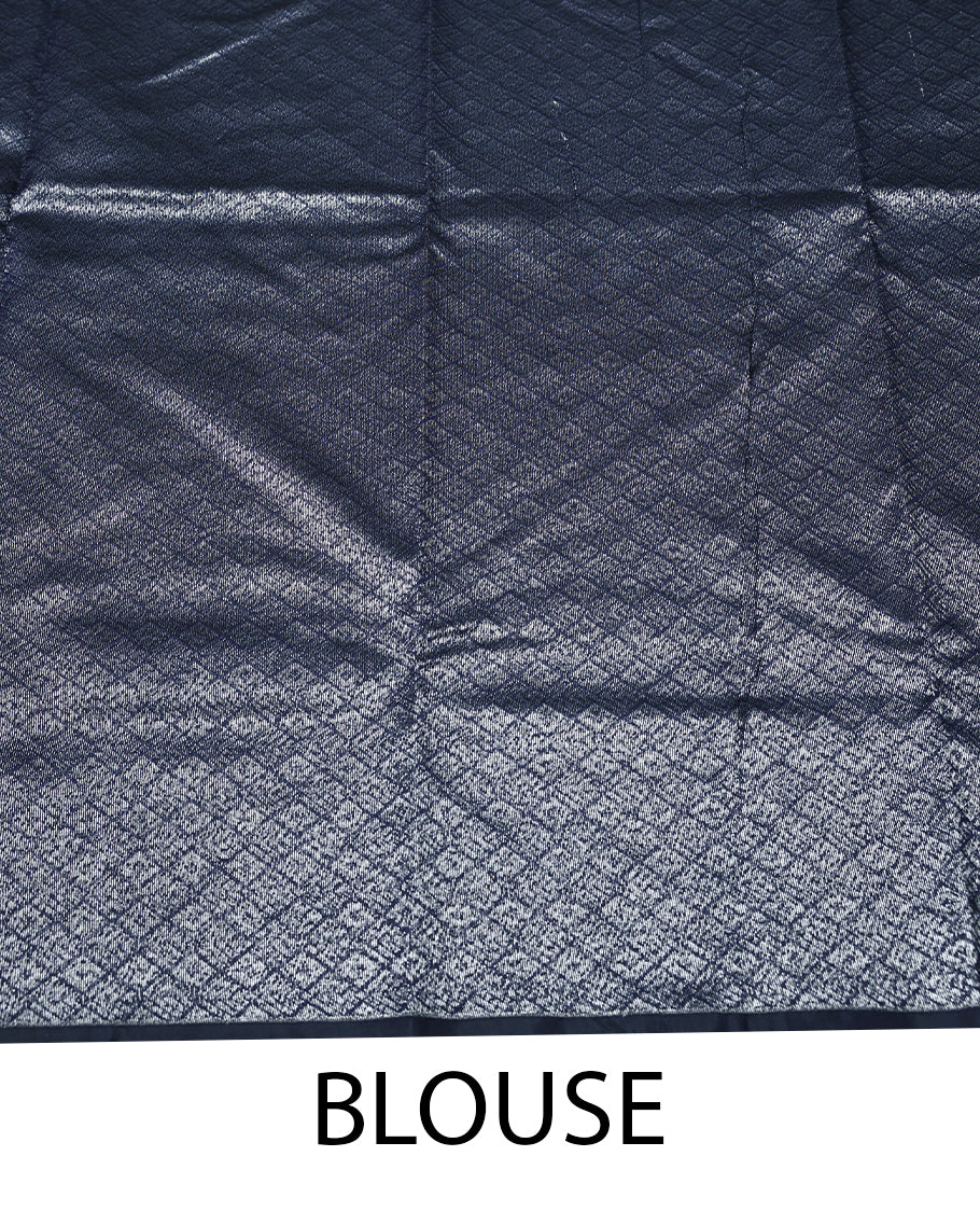 Persian Blue Colour Semi Banarasi Saree having Silver Jaal Worked Body and Blouse without Border