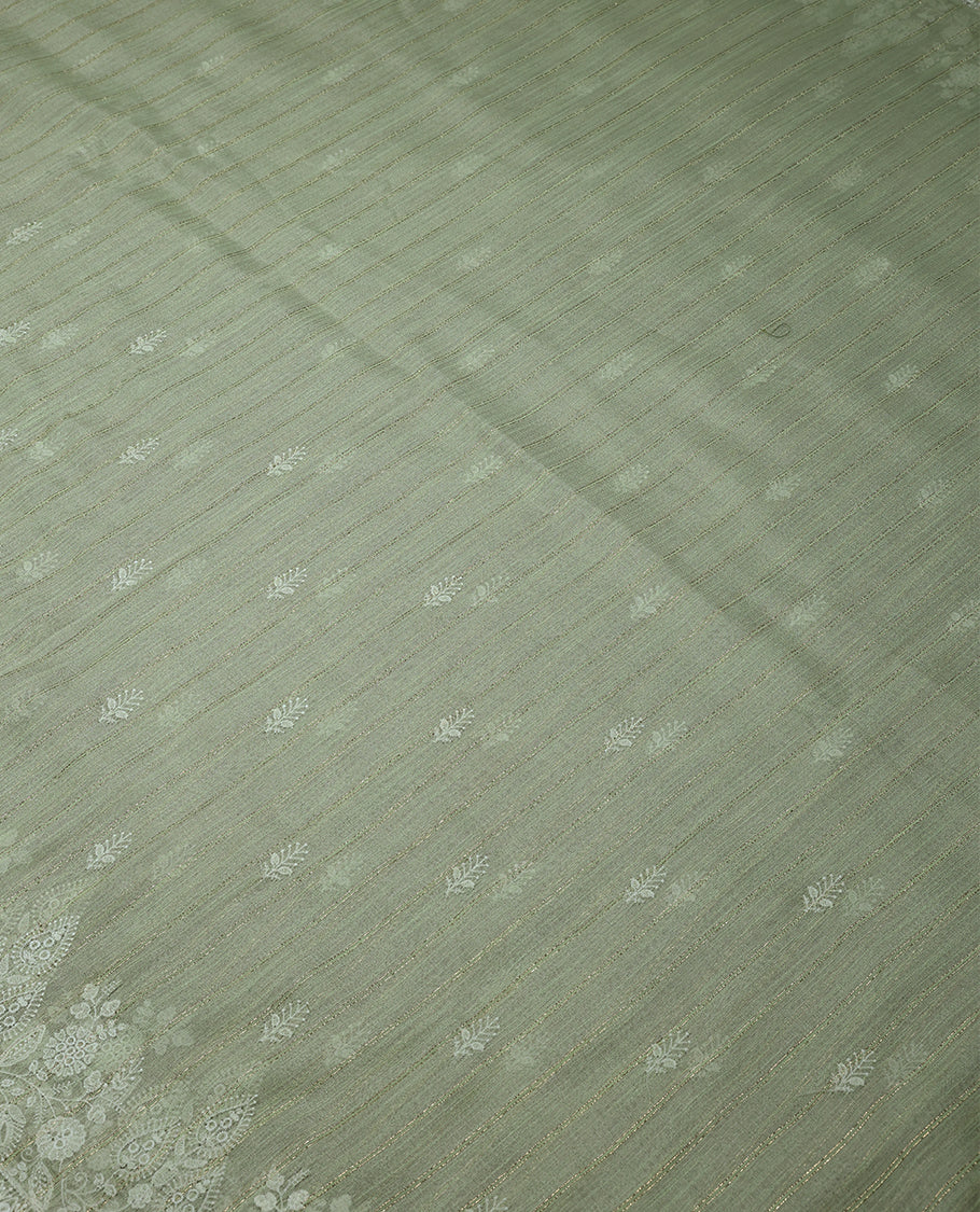 Light Green Colour Organza Saree having Thread Worked Body with Border and Contrast Blouse