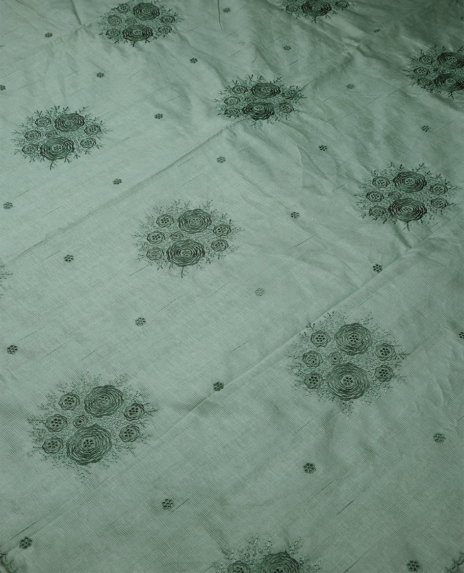 Light Aqua Green Colour Semi Tusser Saree having Thread Cut Worked Body and Plain Blouse without Border