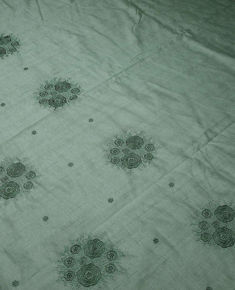 Light Aqua Green Colour Semi Tusser Saree having Thread Cut Worked Body and Plain Blouse without Border