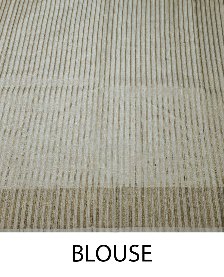 Beige Colour Semi Tusser Saree having Thread Worked Body with Border and Blouse