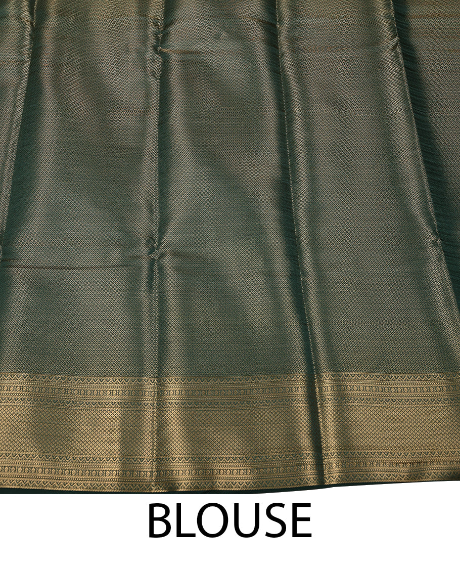 Dark Green Colour Tissue Saree having Golden Zari Worked Body with Self Coloured Border and Blouse