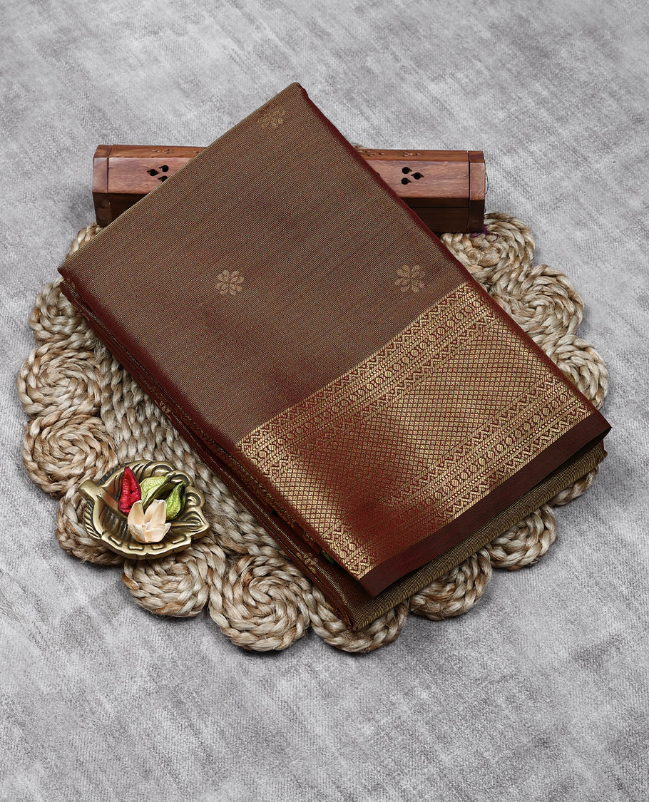 Maroon Colour Tissue Saree having Golden Zari Worked Body with Border and Contrast Colour Blouse