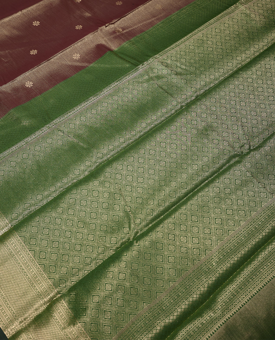 Maroon Colour Tissue Saree having Golden Zari Worked Body with Border and Contrast Colour Blouse