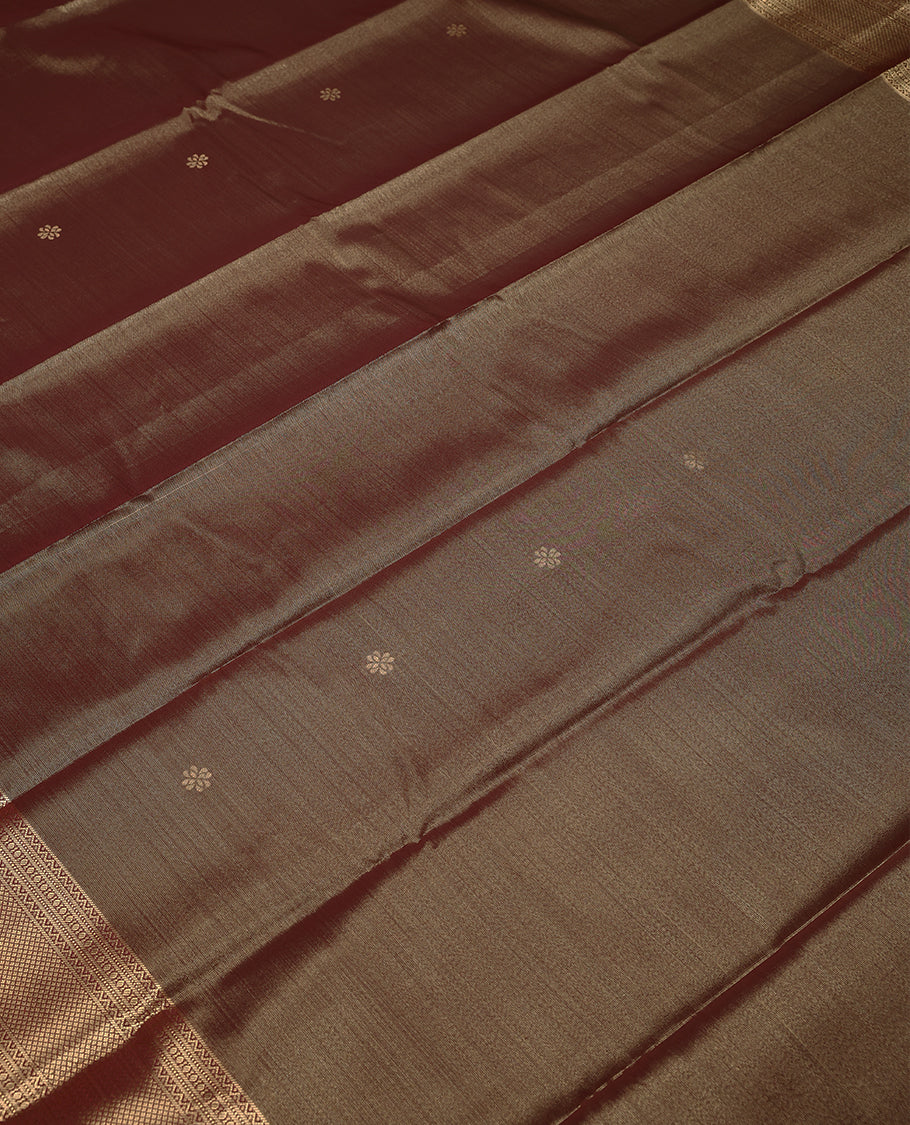 Maroon Colour Tissue Saree having Golden Zari Worked Body with Border and Contrast Colour Blouse
