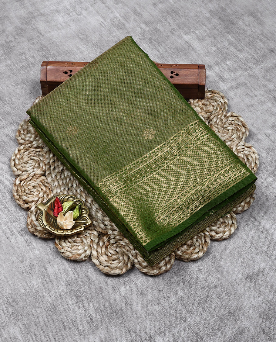 Grass Green Colour Tissue Saree having Golden Zari Worked Body with Self Coloured Border and Blouse