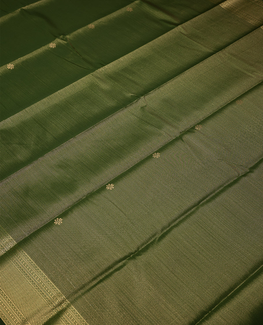 Grass Green Colour Tissue Saree having Golden Zari Worked Body with Self Coloured Border and Blouse