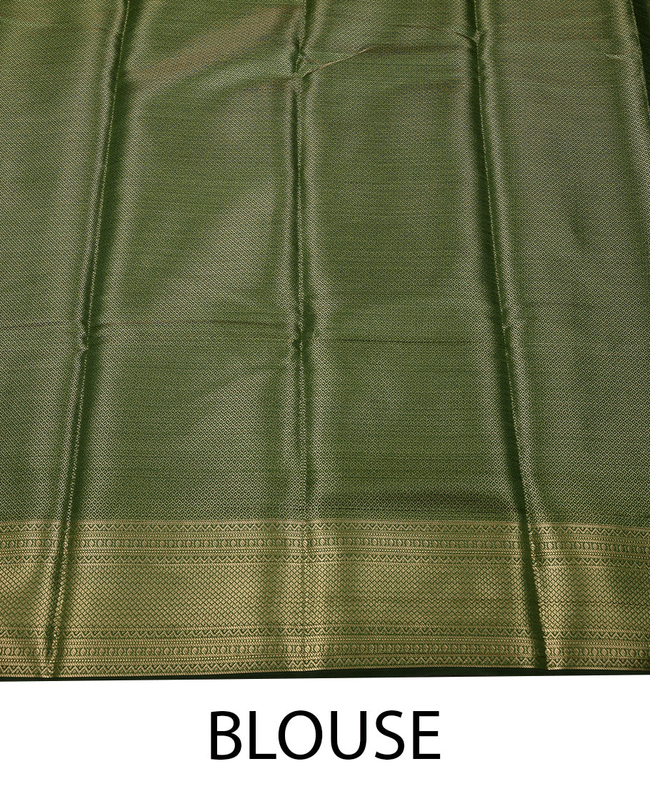 Grass Green Colour Tissue Saree having Golden Zari Worked Body with Self Coloured Border and Blouse