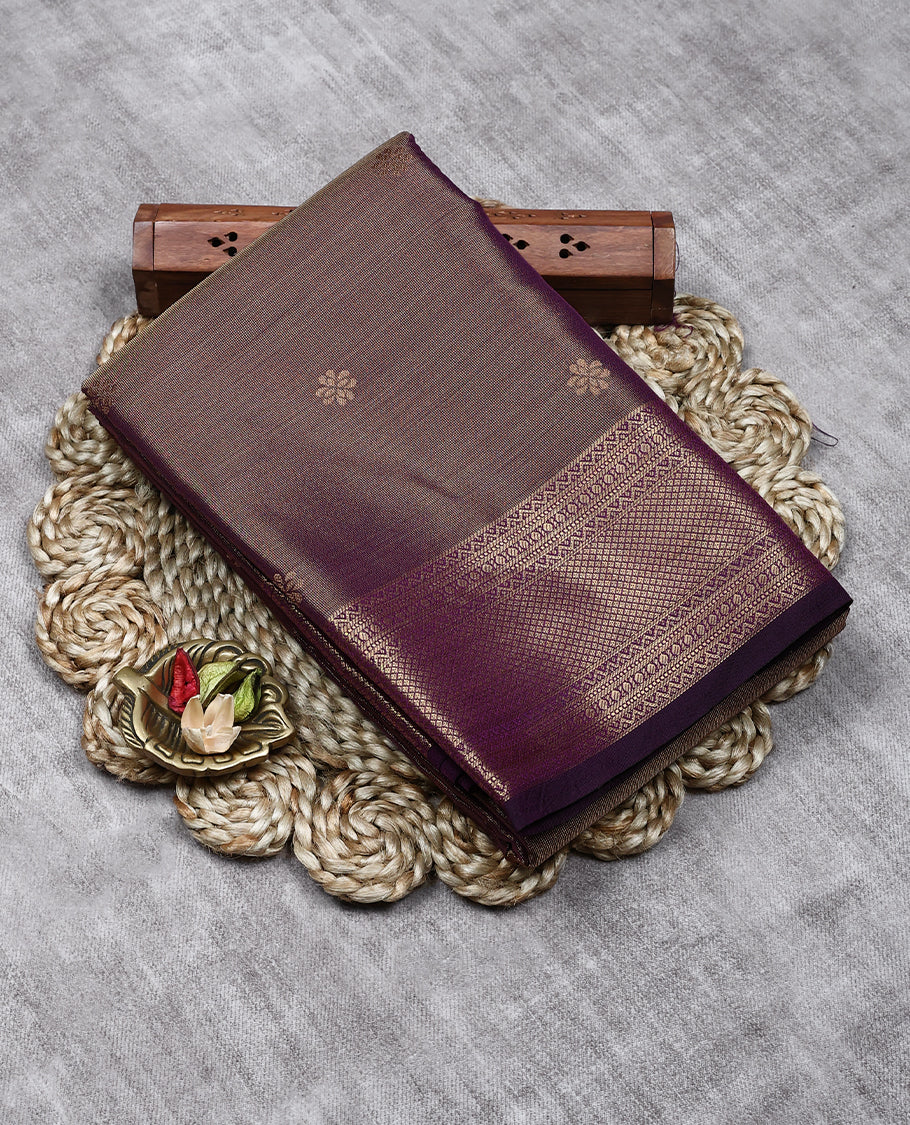 Dark Purple Colour Tissue Saree having Golden Zari Worked Body with Self Coloured Border and Blouse