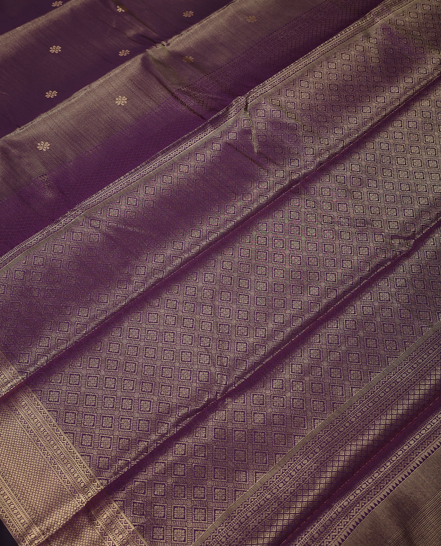 Dark Purple Colour Tissue Saree having Golden Zari Worked Body with Self Coloured Border and Blouse
