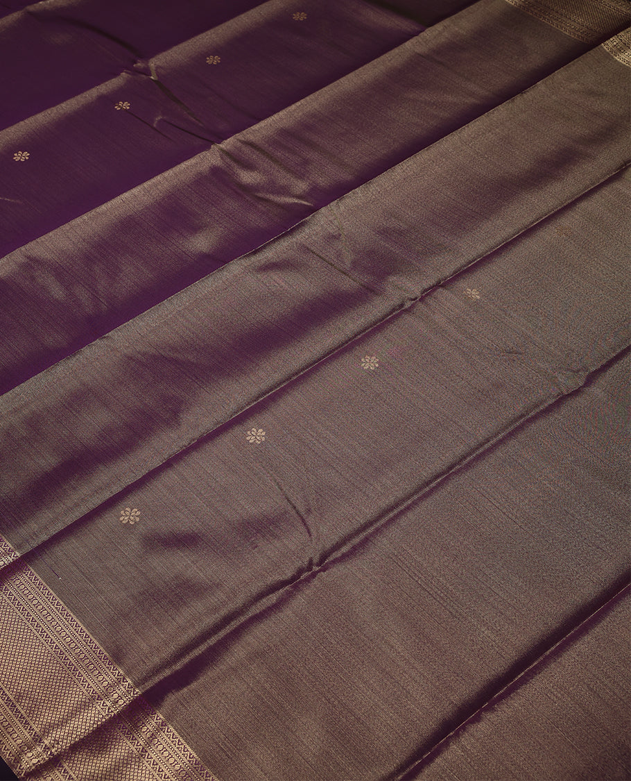Dark Purple Colour Tissue Saree having Golden Zari Worked Body with Self Coloured Border and Blouse