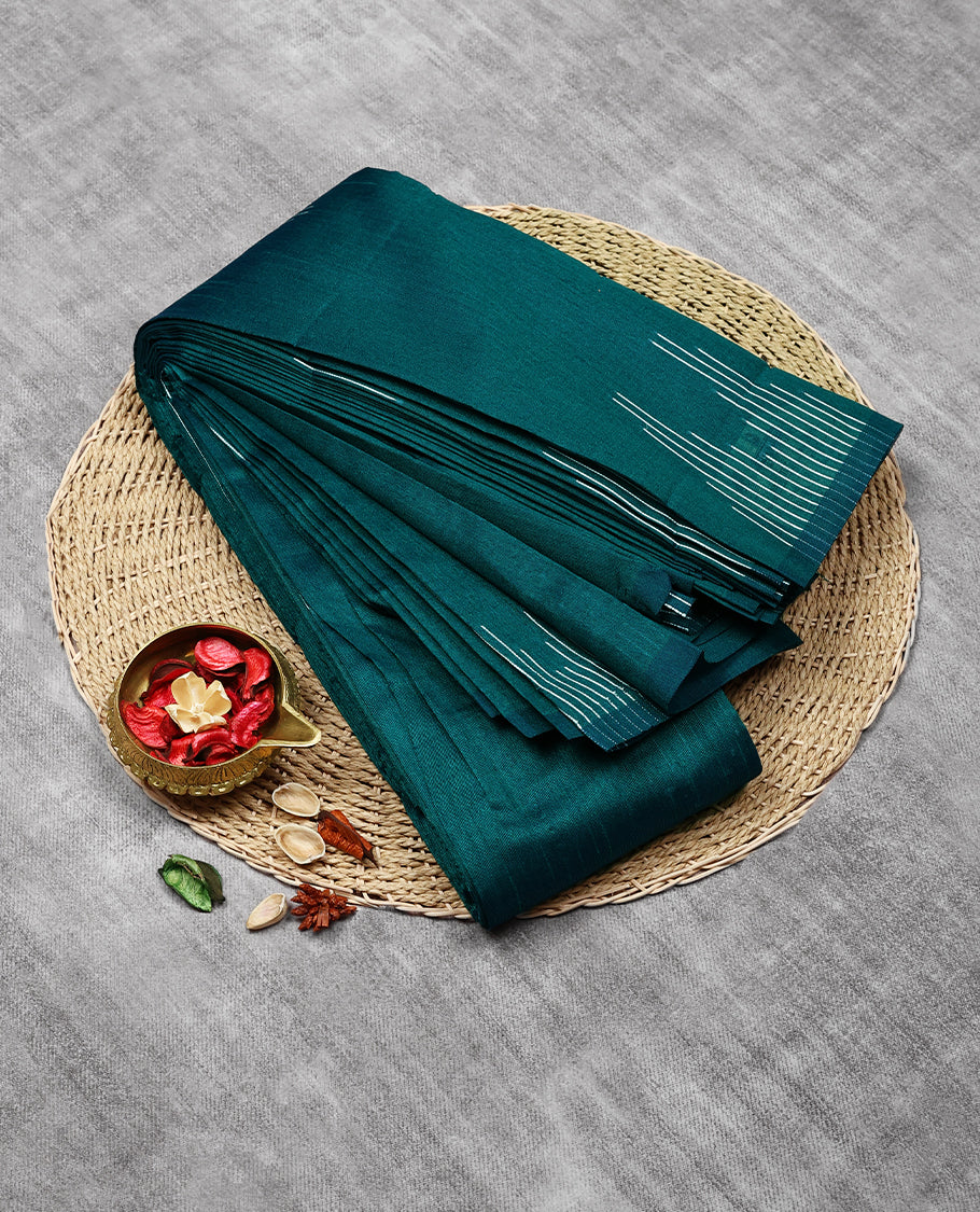 Peacock Green Colour Art Soft Silk Saree having Diamond Thread Work in Body and Blouse without Border
