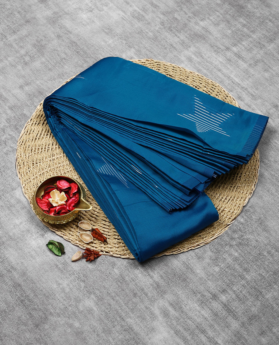 Cobalt Blue Colour Art Soft Silk Saree having Star Thread Work in Body and Blouse without Border