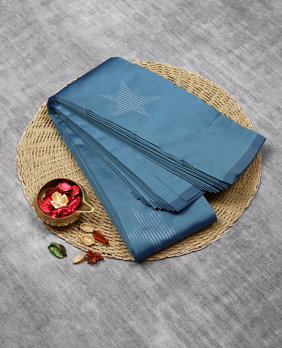 Light Blue Colour Art Soft Silk Saree having Star Thread Work in Body and Blouse without Border