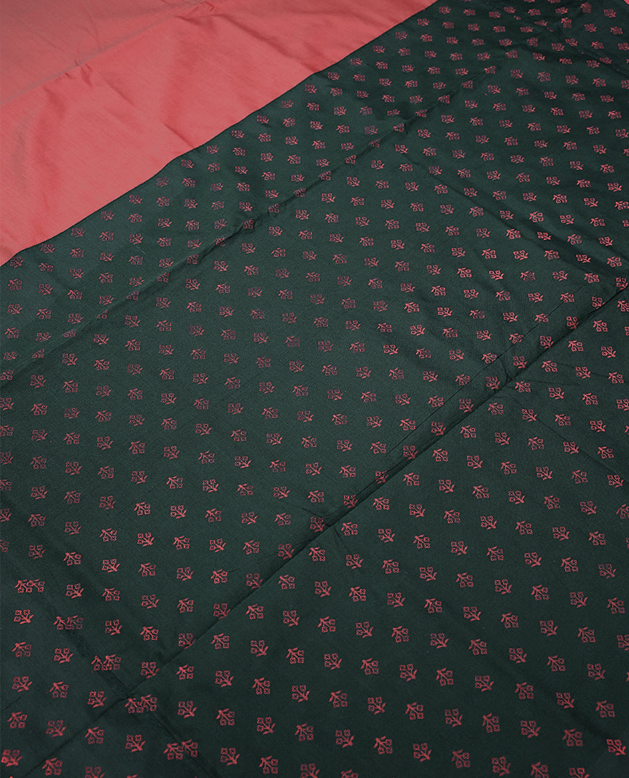 Peach Colour Mixed Polycotton Saree having Plain Body with Dark Green Colour Border and Blouse