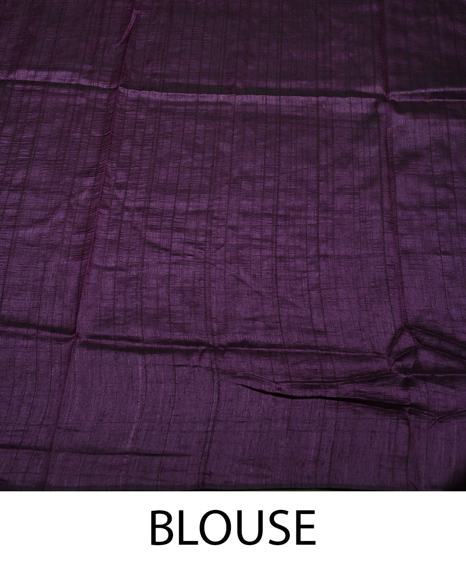 Dark Grape Colour Semi Tussar Saree having Silver Zari Worked Body and Blouse without Border