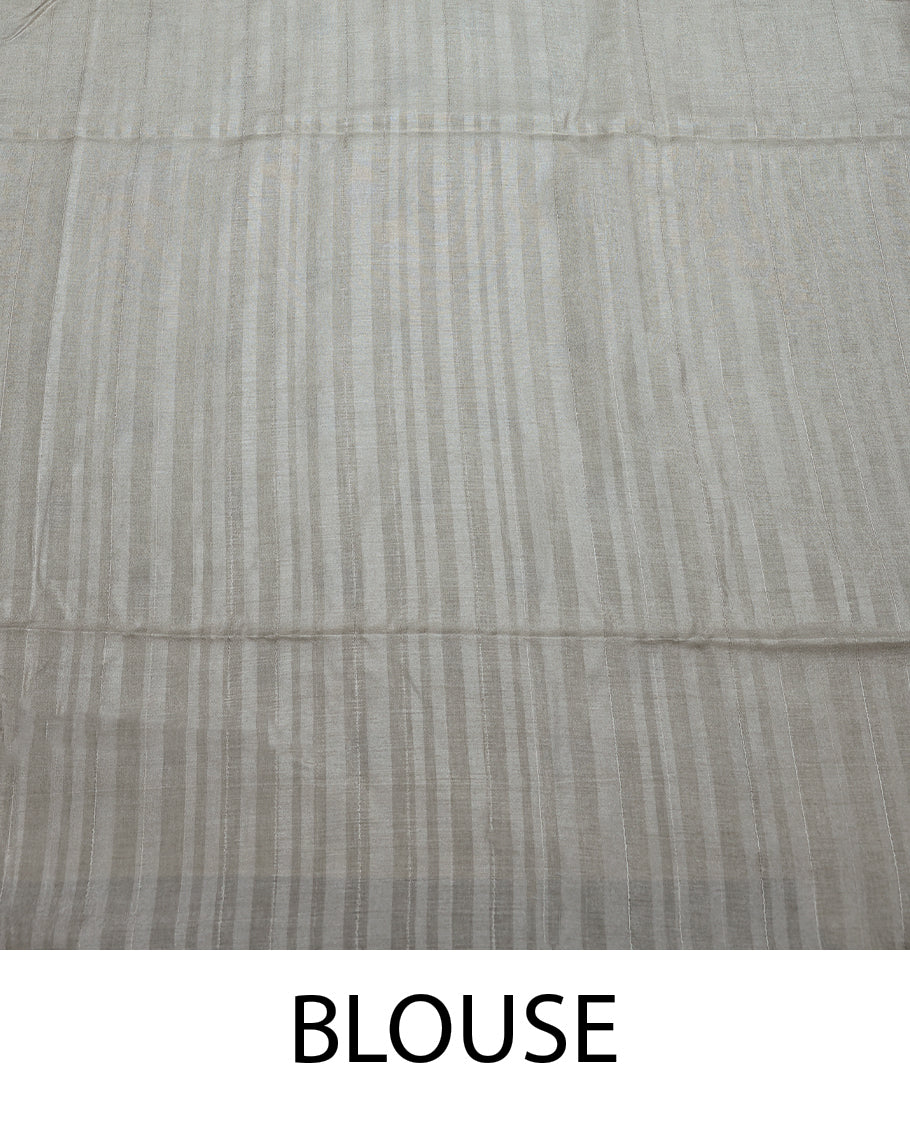 Off White Colour Semi Tussar Saree having Silver Zari Worked Body and Blouse without Border