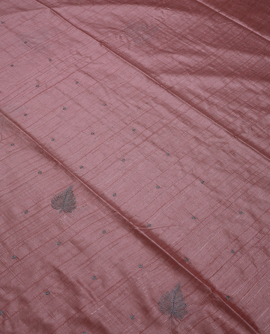 Peach Colour Semi Tussar Saree having Silver Zari Worked Body and Blouse without Border