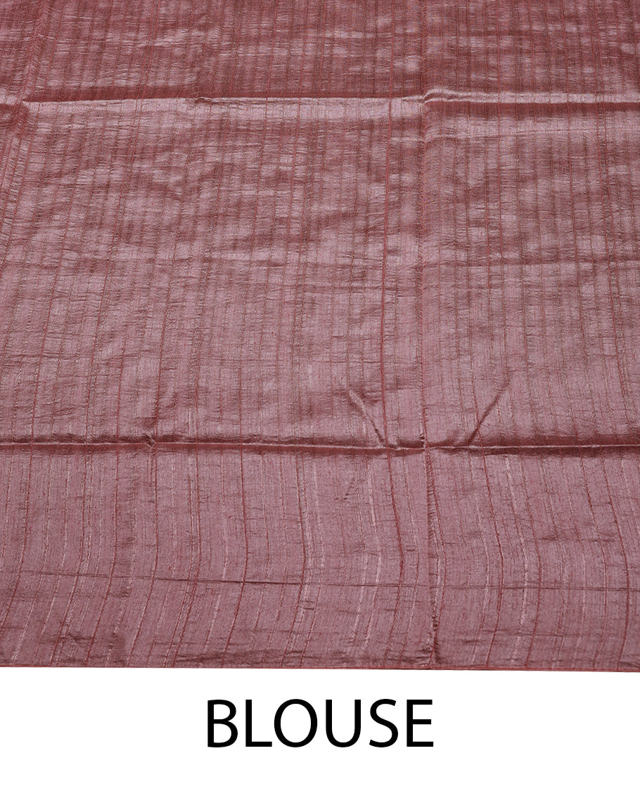 Peach Colour Semi Tussar Saree having Silver Zari Worked Body and Blouse without Border