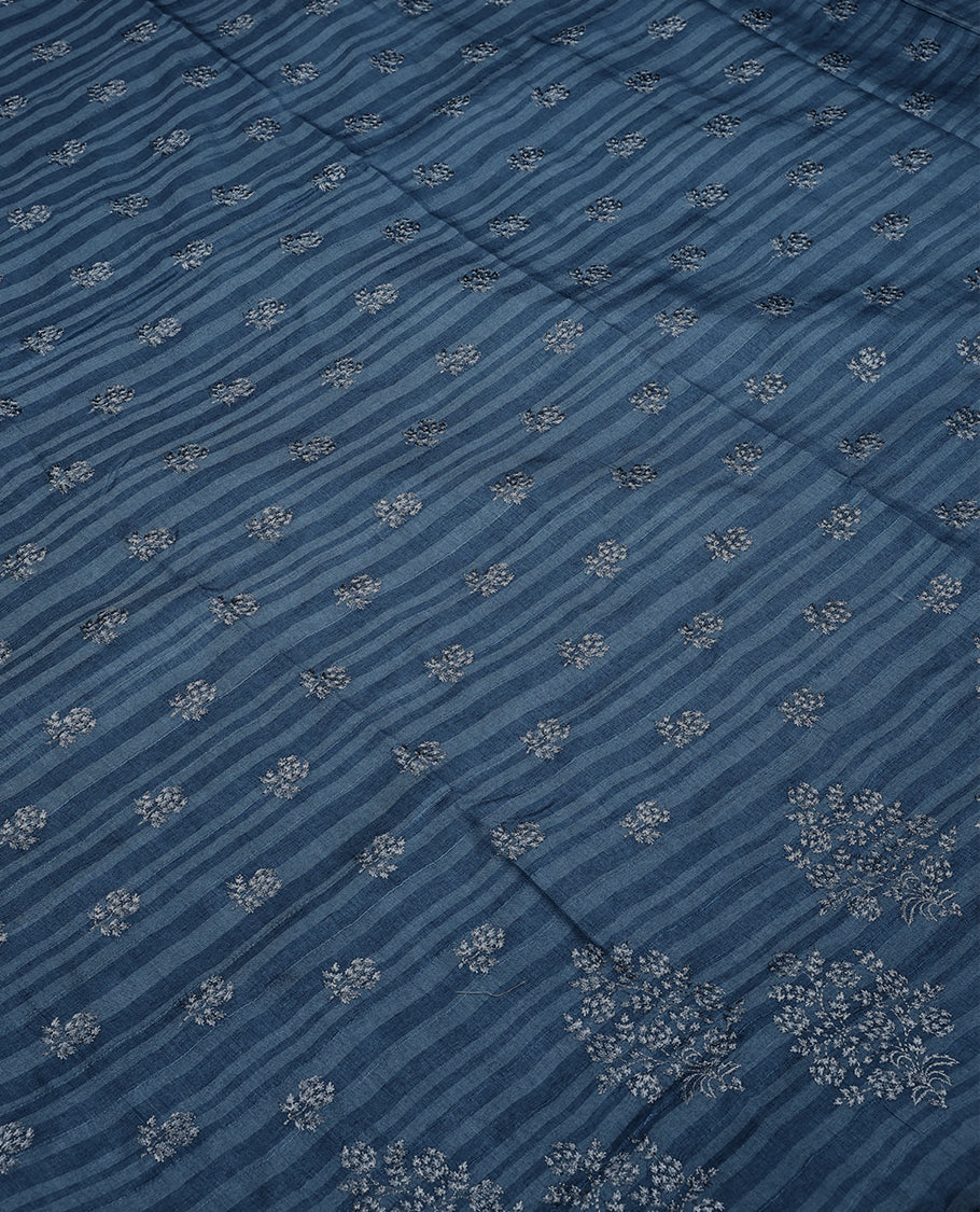 Blue Colour Semi Tussar Saree having Silver Zari Worked Body and Blouse without Border