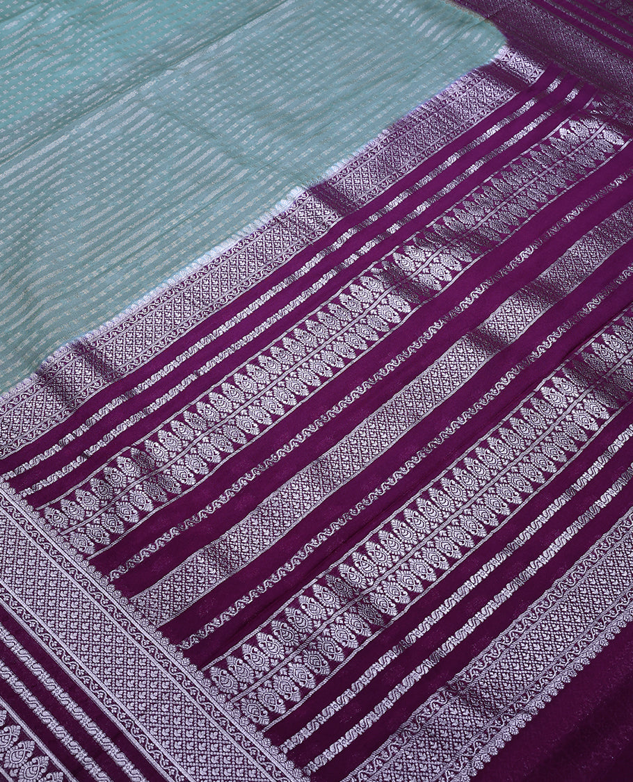 Baby Blue Colour Semi Banarasi Saree having Zari Worked Body with Contrast Colour Border and Blouse